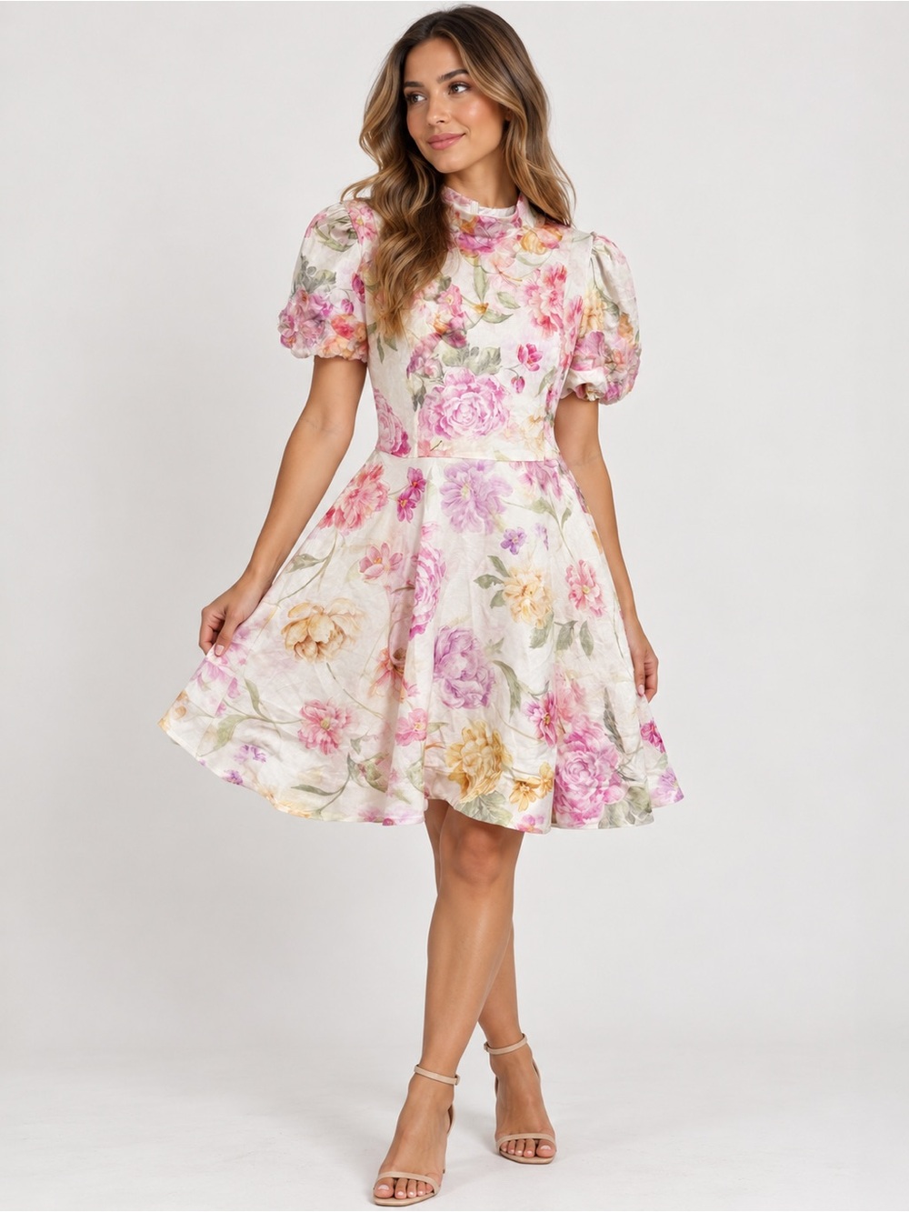 Antonino Melani Floral Linen Blend Fit & Flare Dress Size 10